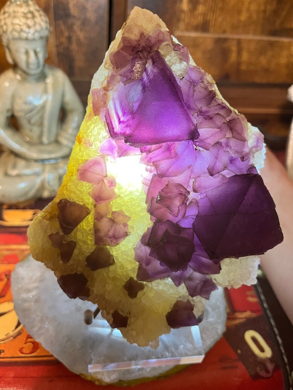 Purple Octahedral Fluorite on Quartz